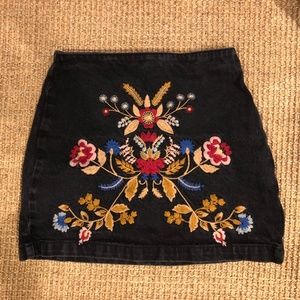 Topshop embroidered denim skirt